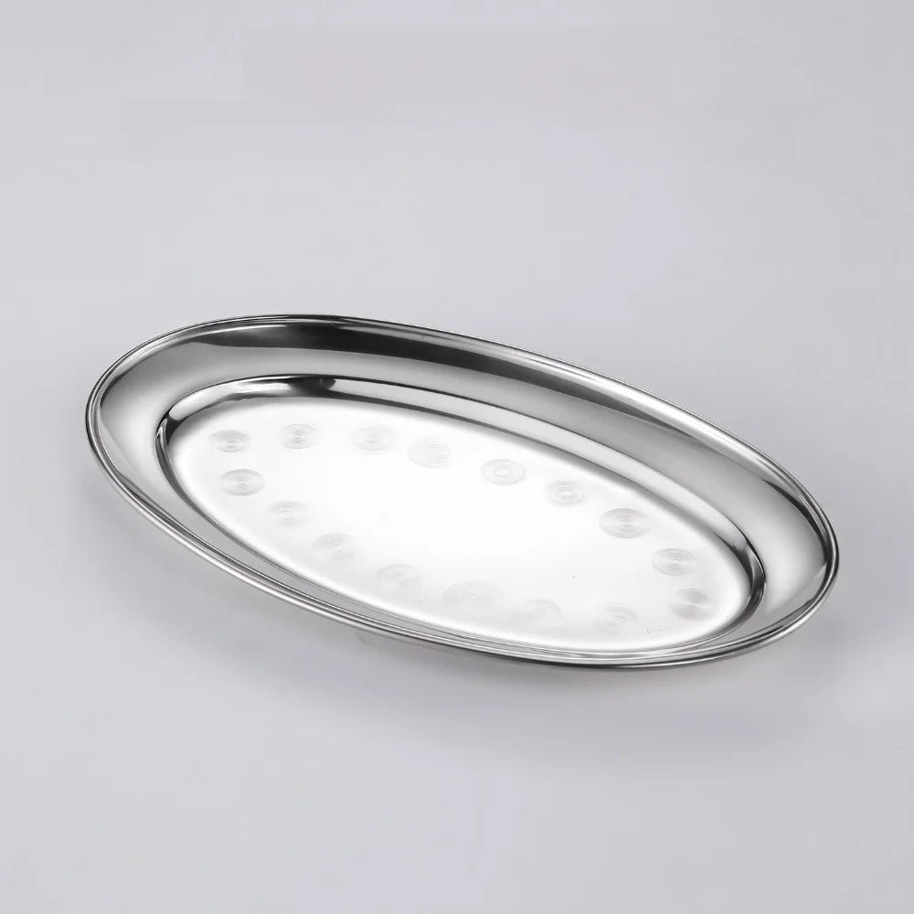 Stainless Steel Oval Fish Plate – Shallow Serving Tray Multi-Size