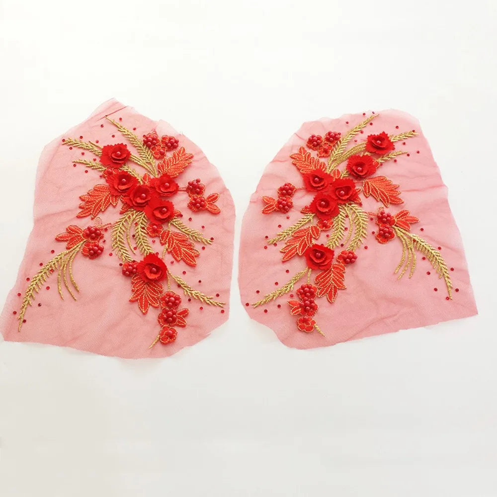 3D Flower Tassel Lace Appliqué Patch – Bridal Sew-On 2pc