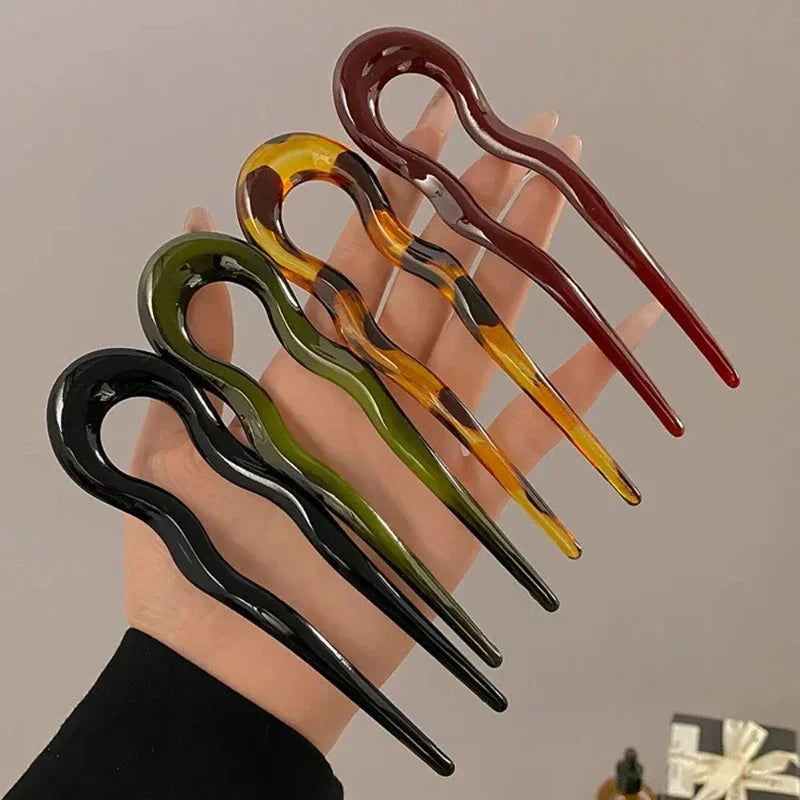 U-Shaped Geometric Hair Fork – Tortoiseshell Acrylic Hairpin