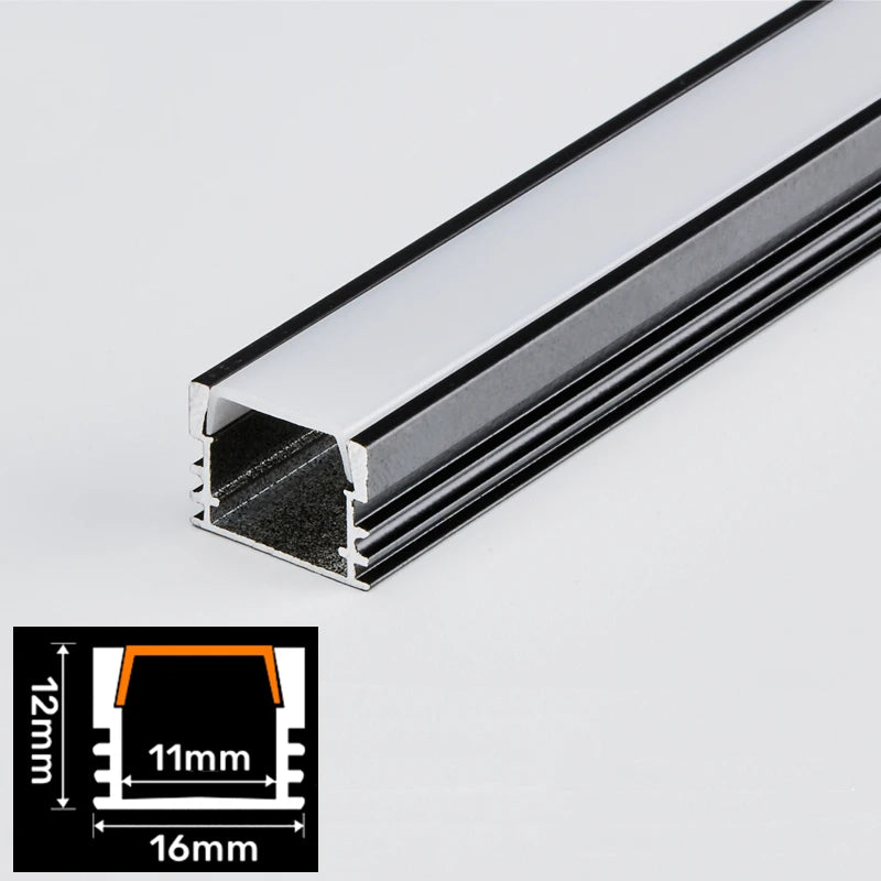 U-Shape LED Aluminum Profile Channel 50cm – Black/Milky Cover