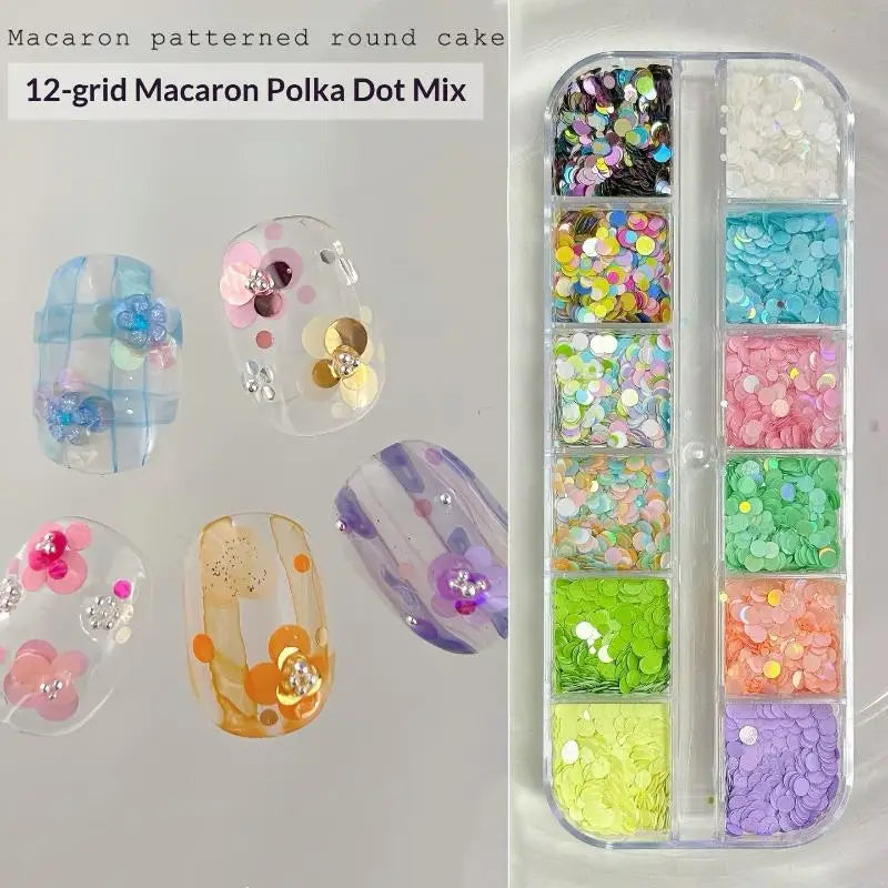 12-Grid Nail Glitter Set – Circular & Flower Sequins for DIY