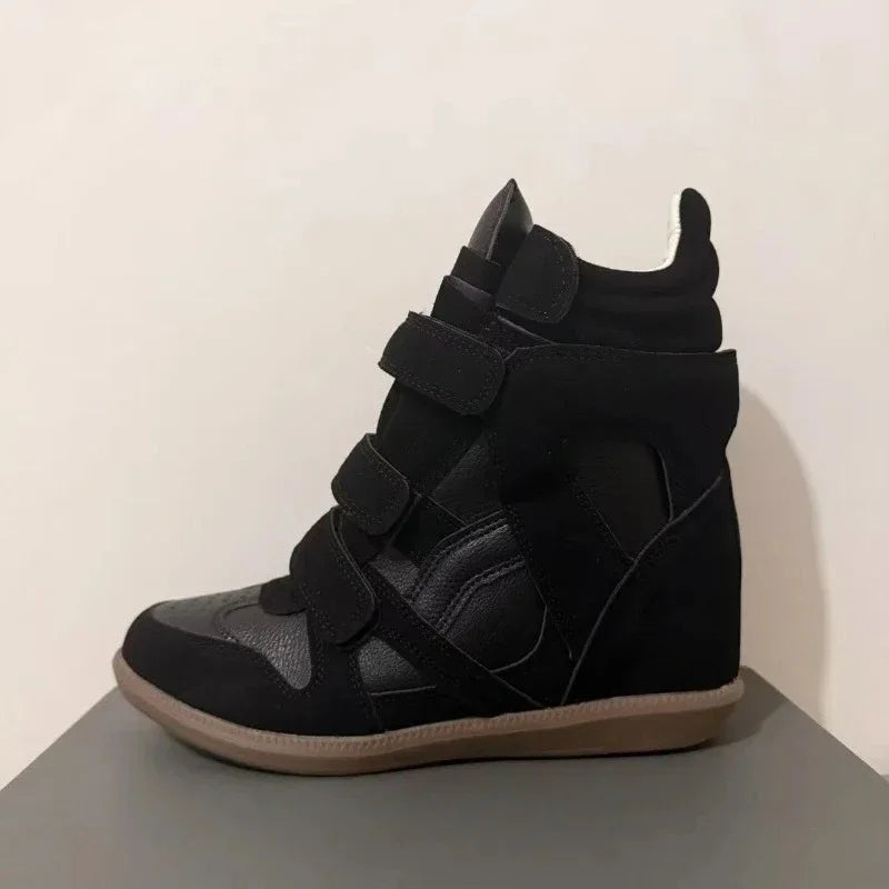LEDP Women's Split Leather Ankle Boots 8CM Hidden Wedge
