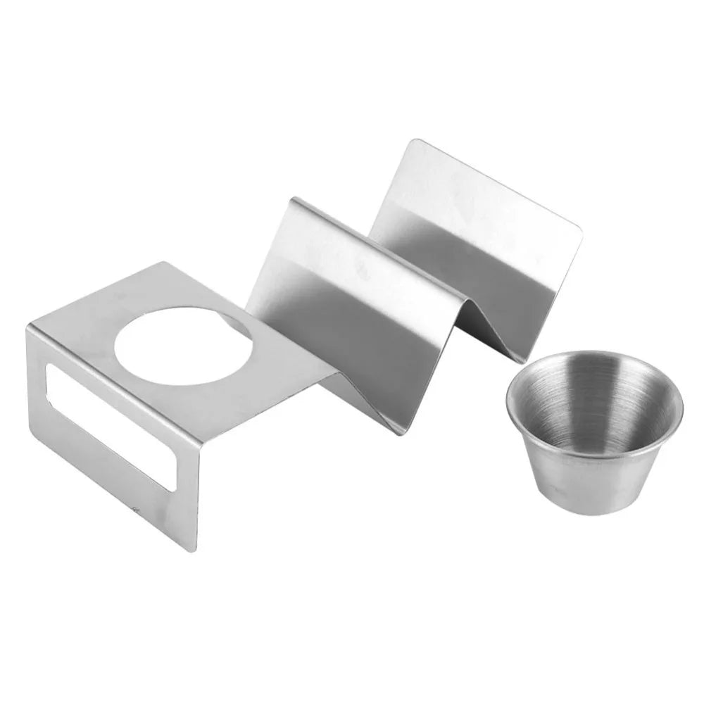 Stainless Steel Taco Holder with Sauce Cup | Dishwasher Safe