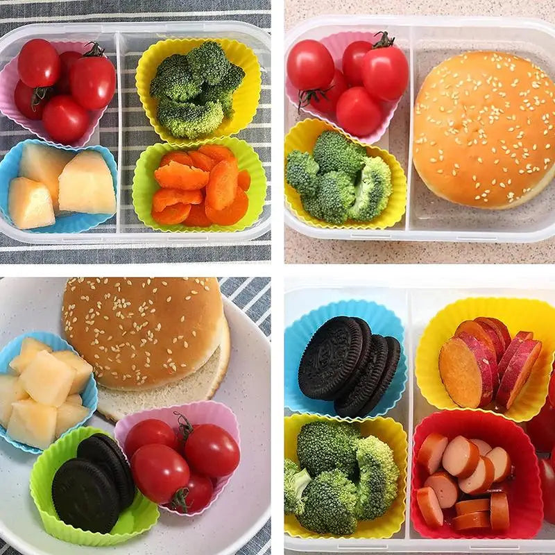 Silicone Bento Lunch Box Dividers – 12/24 Pcs Colorful Cups
