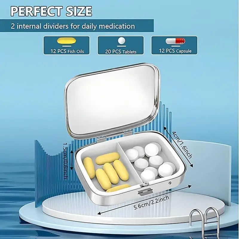 Sardines Print Metal Pill Box – 2-Compartment Travel Organizer