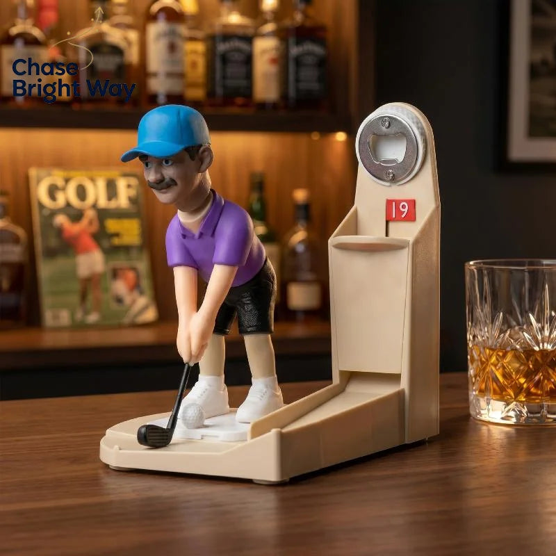 Golfer Shaped Bottle Opener with Cap Collector | Bar Decor