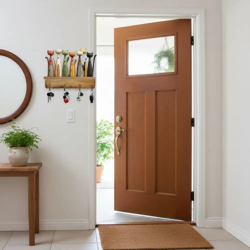 Wooden Cat Wall Key Holder – Colorful Decorative Hook Hanger