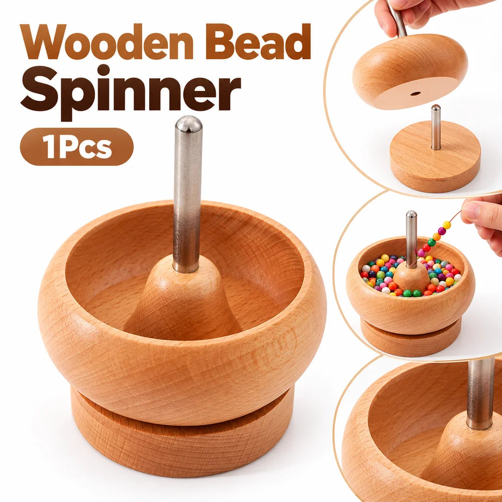 Wooden Bead Spinner Bowl & Needle – DIY Jewelry Making Tool