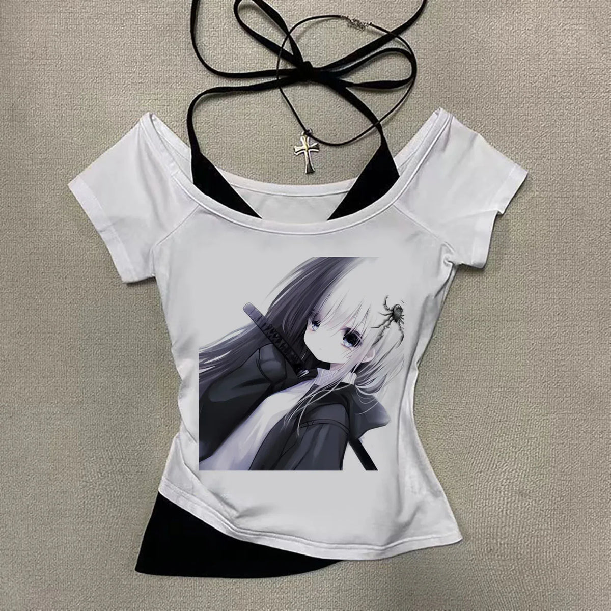Women's Y2K Anime Cartoon V-Neck Top – Retro 90s Summer Tee