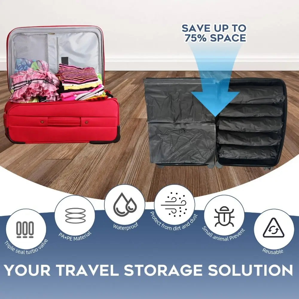 Hand Roll Vacuum Storage Bags – Reusable Travel Space Savers