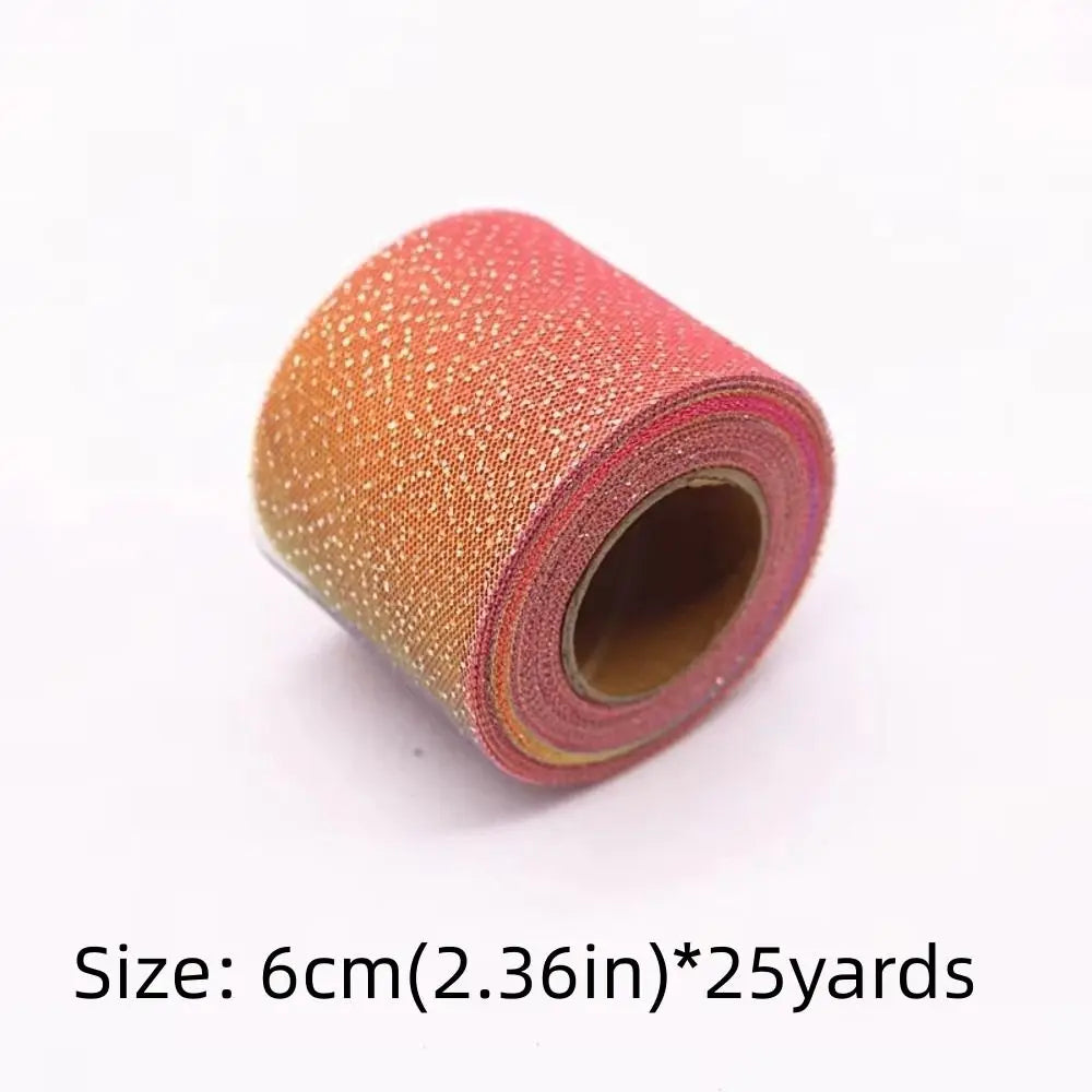 25 Yards Rainbow Tulle Mesh Ribbon – Silver Glitter Dot 6cm