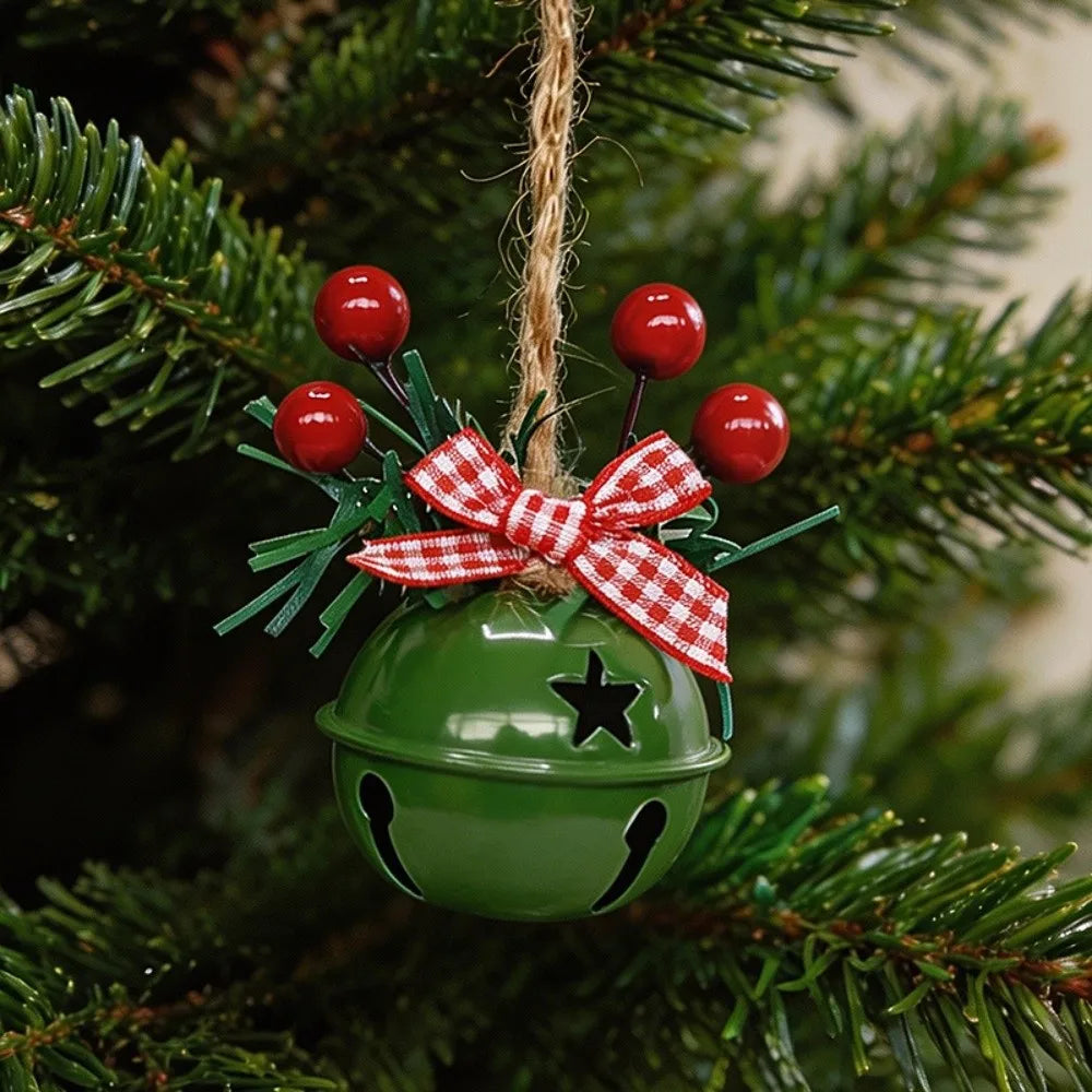 Metal Christmas Bell Ornament – Red Berries & Plaid Bow