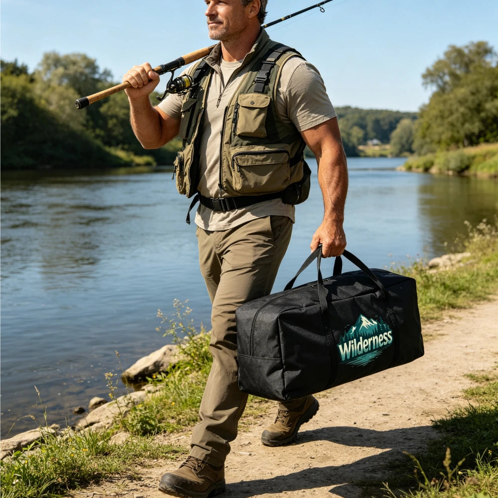Waterproof Fishing Tackle Bag – Large Wilderness Print Duffel