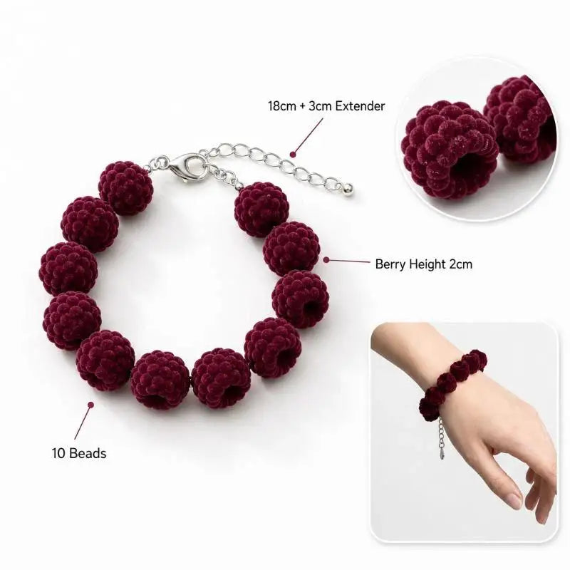 Resin Raspberry Bead Bracelet – Adjustable Berry Charm