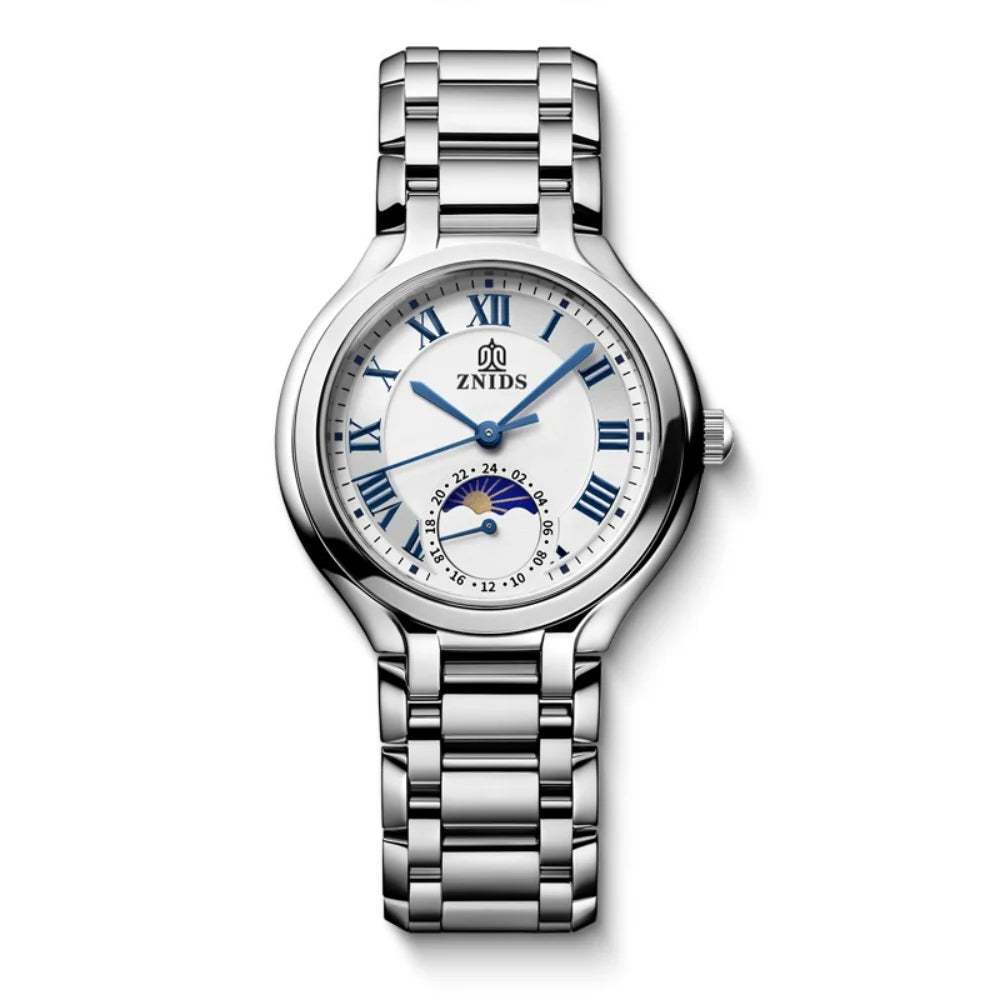 Women's Quartz Watch – Moon Phase Roman Numeral Steel Band