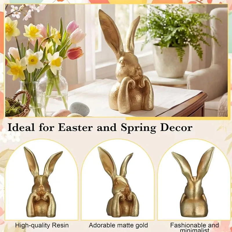 Vintage Gold Resin Bunny Statue | Easter Spring Home Decor