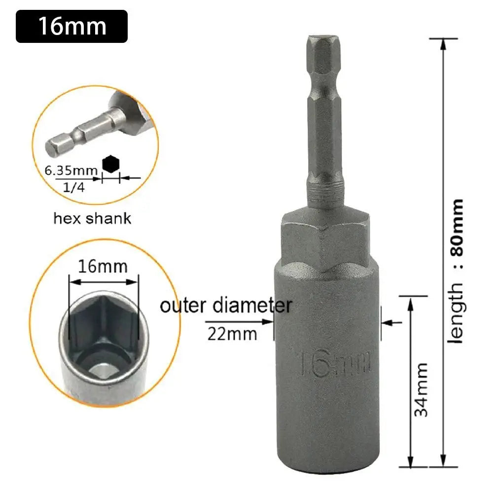 Magnetic Hex Nut Driver Drill Bit Adapter 1/4" – 5.5–19mm