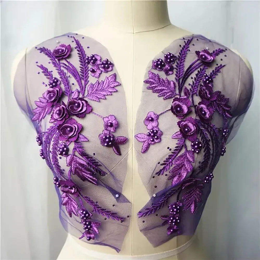 3D Flower Tassel Lace Appliqué Patch – Bridal Sew-On 2pc