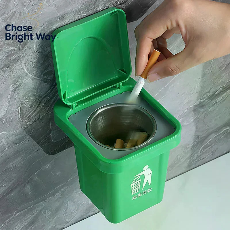 Wall-Mount Stainless Steel Ashtray with Lid – Anti-Fly Ash