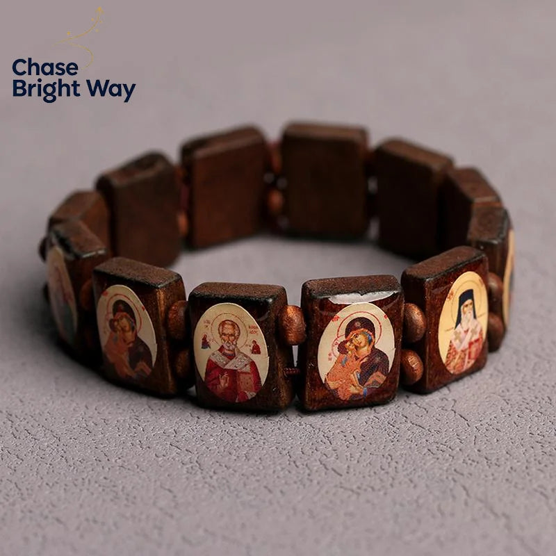 Natural Wood Rosary Bracelet – Handmade Religious Jewelry