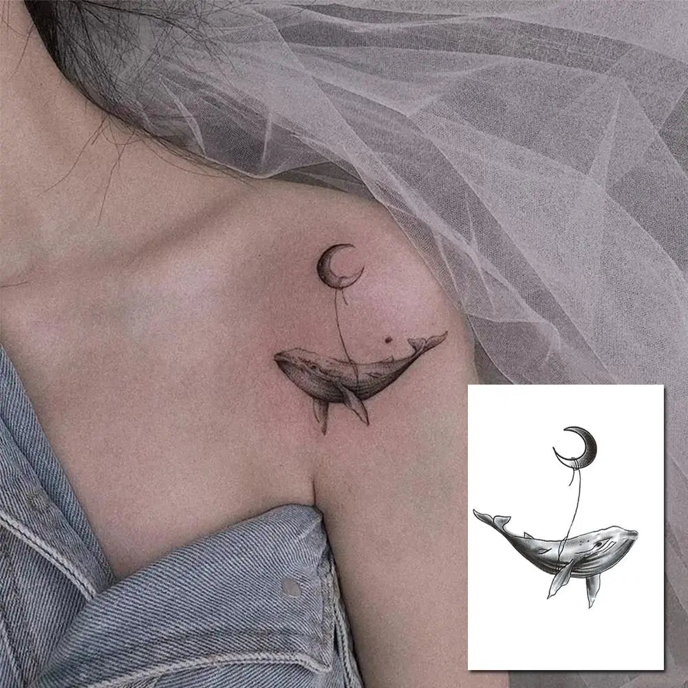Moon & Tiger Temporary Tattoo Stickers – Unisex Body Art