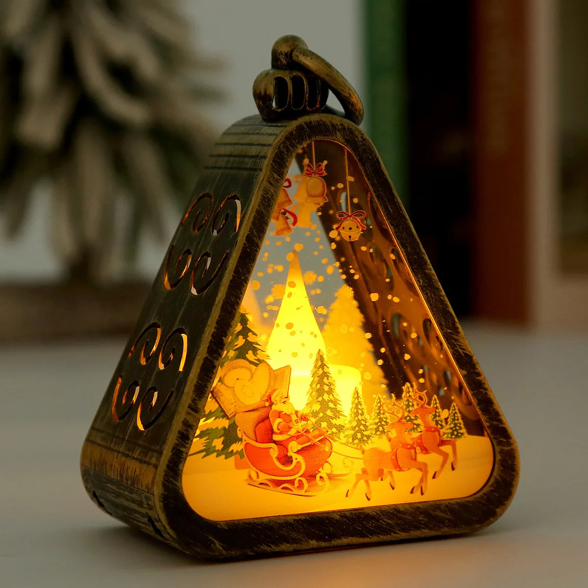 Rustic Vintage Christmas Night Light Lantern | Holiday Tabletop Decor