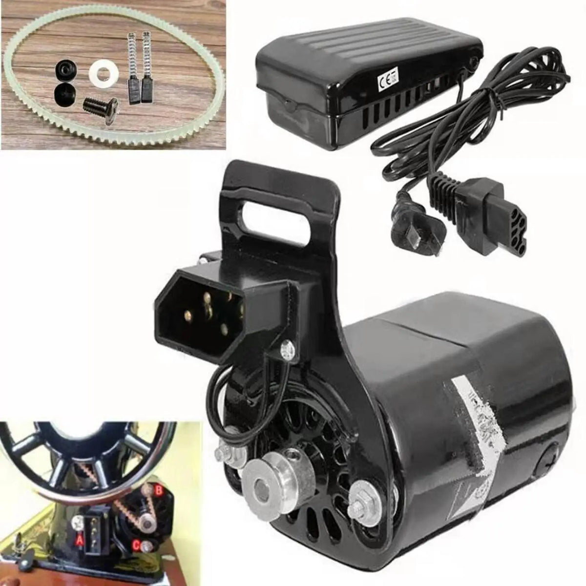 Sewing Machine Motor Kit – Speed Pedal, Belt & Buttons