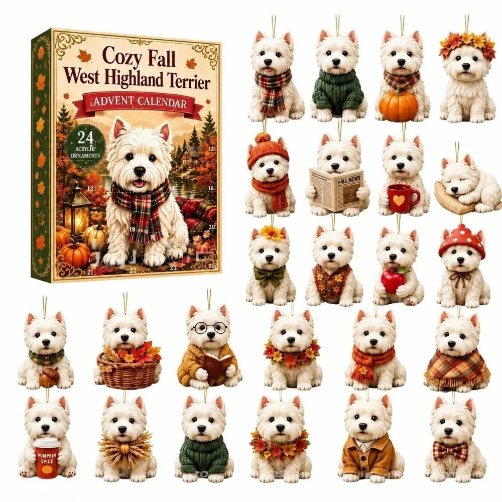 24-Piece Pug Advent Calendar – Acrylic Christmas Ornaments