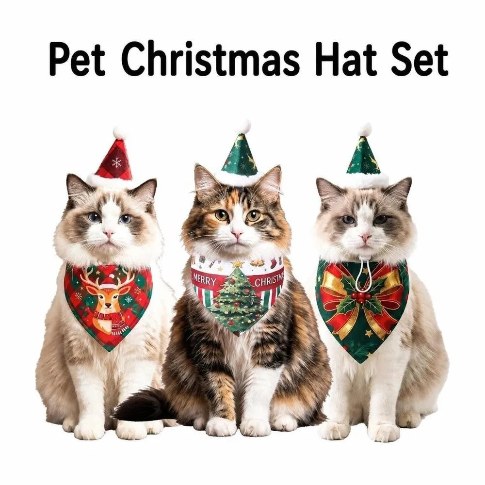Pet Christmas Costume Set – Santa Hat & Bandana Scarf
