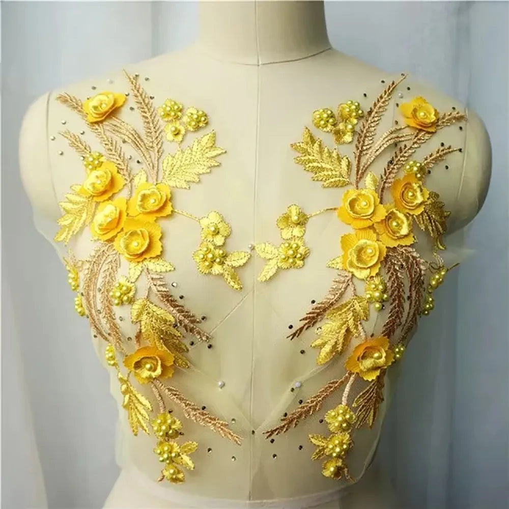 3D Flower Tassel Lace Appliqué Patch – Bridal Sew-On 2pc