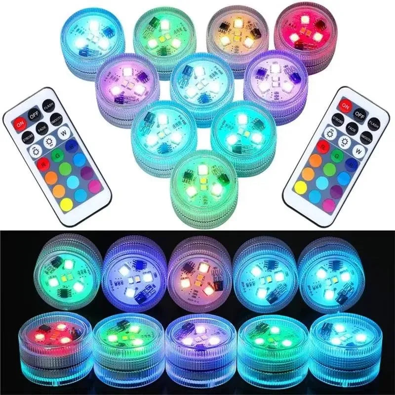 10-Pack RGB Submersible Pool Lights – 16 Colors IP68 Waterproof