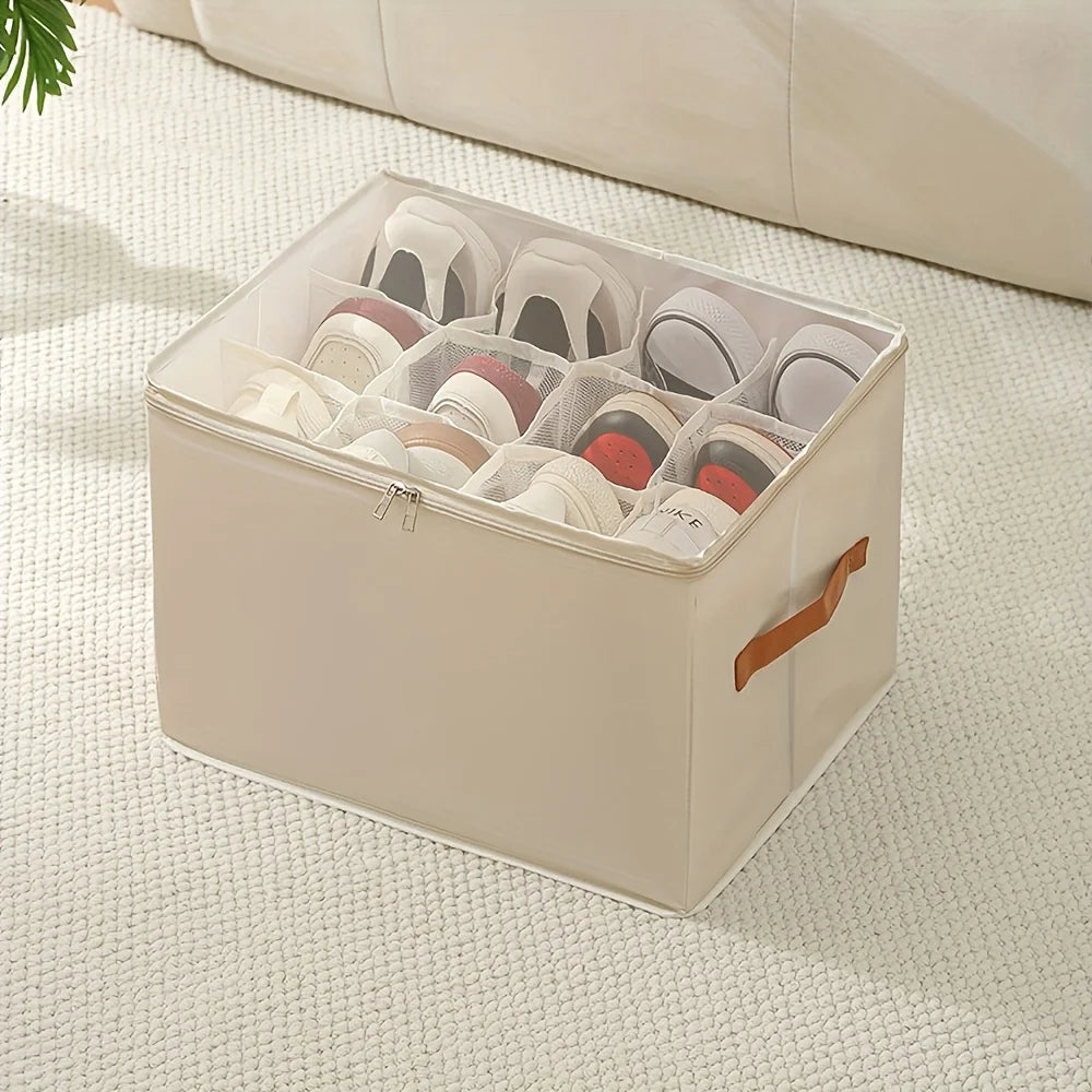 Foldable Shoe Storage Box with Lid – Stackable Organizer
