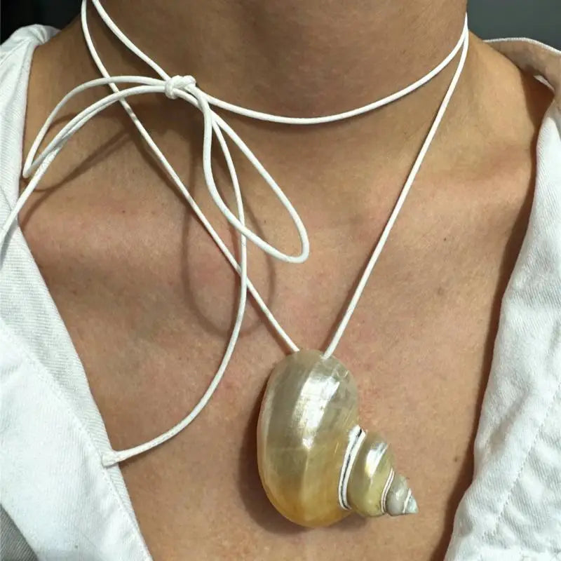 Bohemian Conch Pendant Necklace – Faux Pearl Beaded Choker