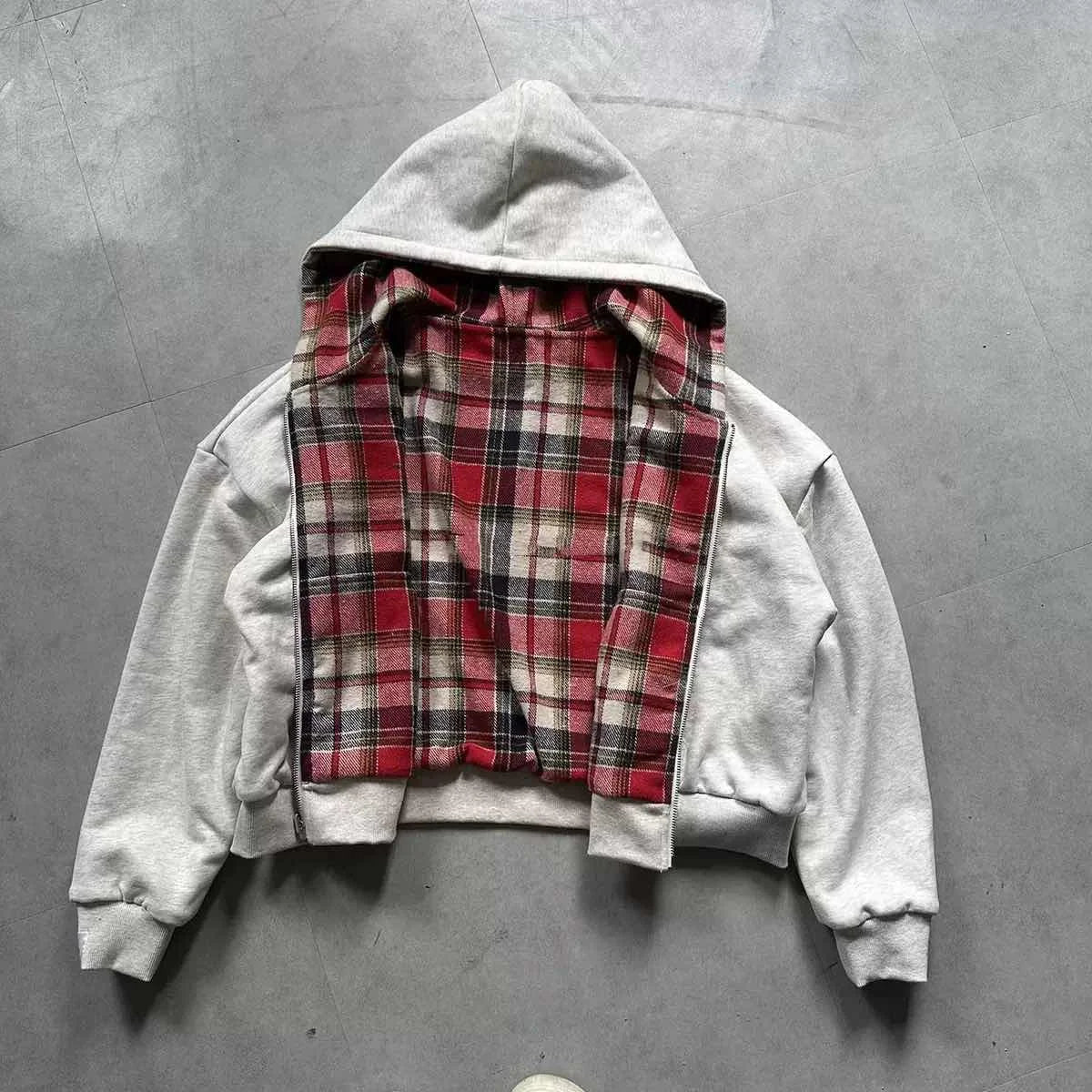 Y2K Harajuku Oversized Double-Sided Zipper Hoodie – Gray