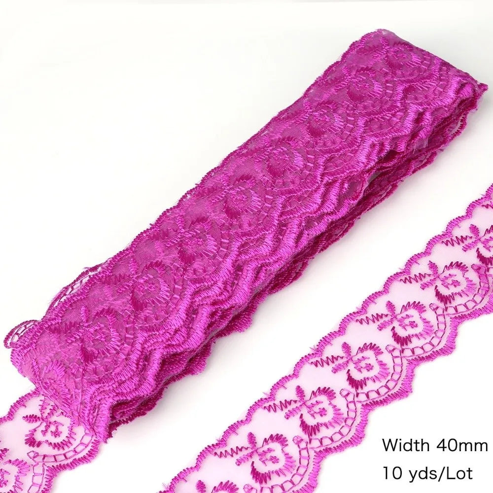 10 Yards Floral Embroidery Lace Trim – Hollow Polyester 40mm