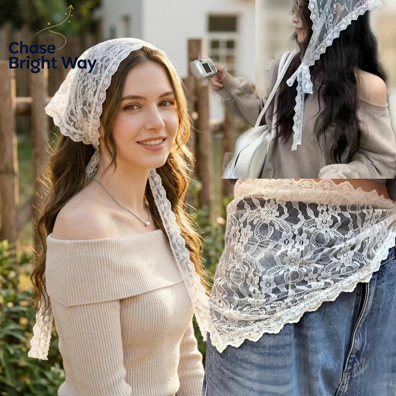 Triangle Lace Waist Scarf – Y2K Floral Embroidery Skirt Trim