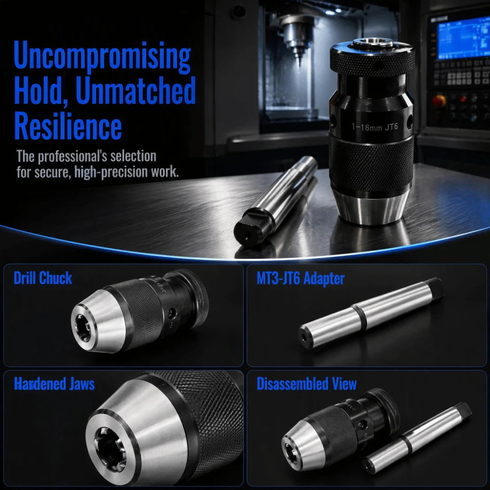 MT3 Keyless Drill Chuck JT6 Mount 1–16mm Self-Locking