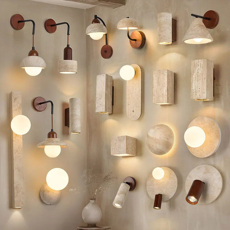 Retro LED Wall Lamp – Natural Yellow Travertine Stone Light