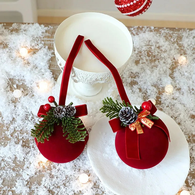 Wine Red Flocked Christmas Bell Ornament | Nordic Tree Pendant