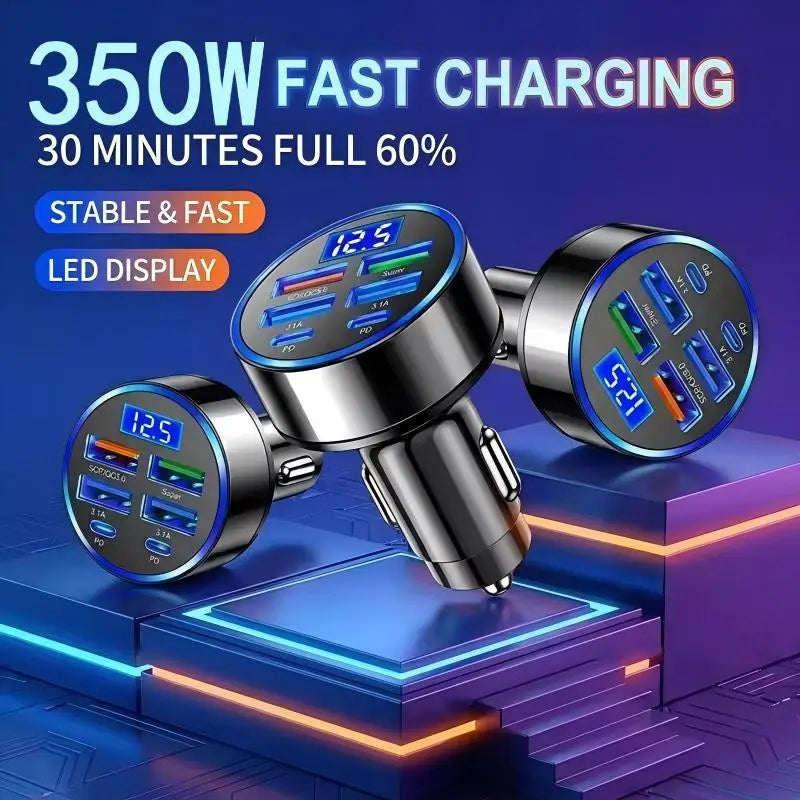 6-Port USB Car Charger 120W PD QC3.0 Type-C Fast Charging
