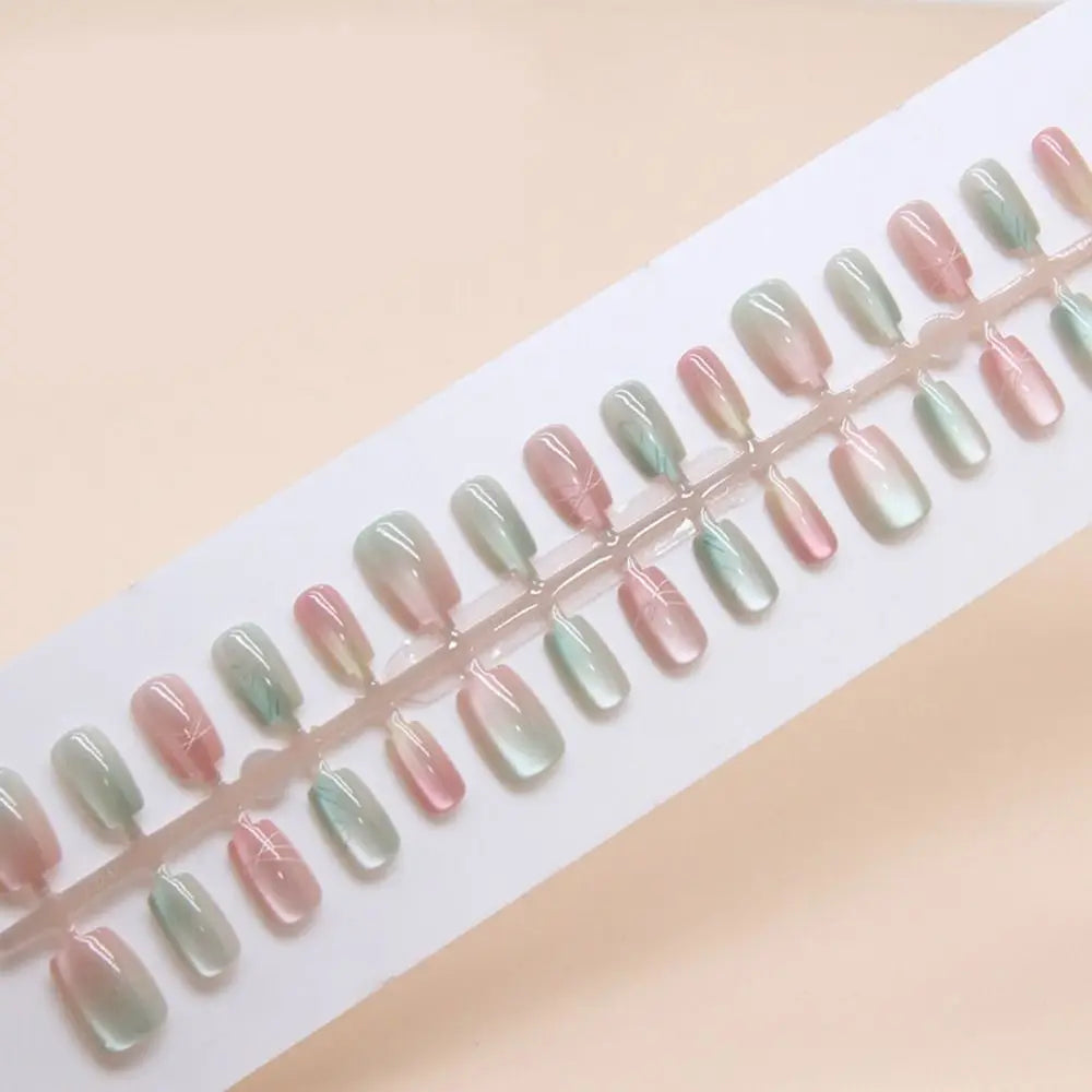 Long Square Press On Nails – French Cat Eye Tips 24pc Set