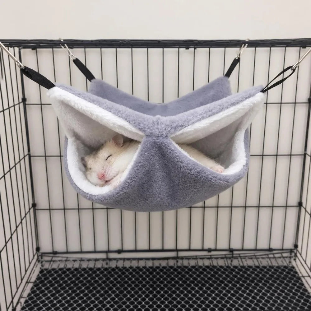 Hanging Pet Hammock – Double-Layer Fleece Bed for Ferrets & Small Pets