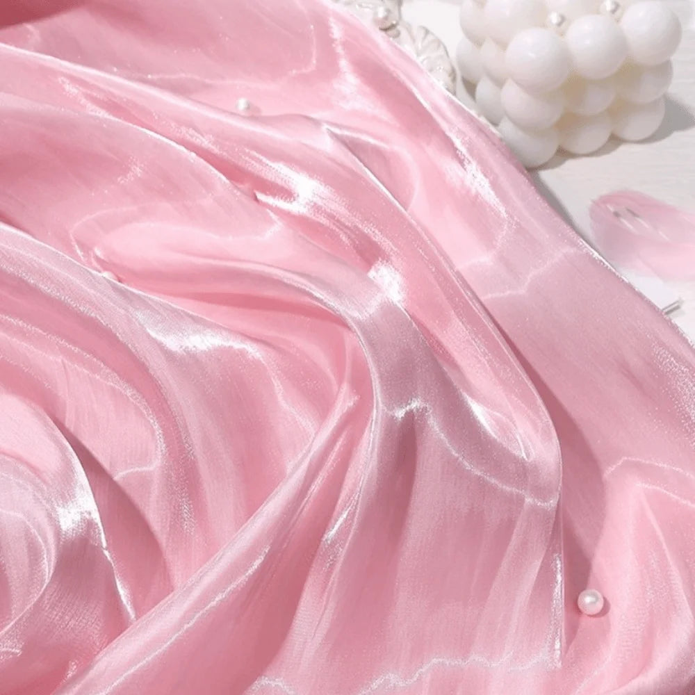 Reflective Liquid Satin Fabric – Metallic Water Gloss Texture