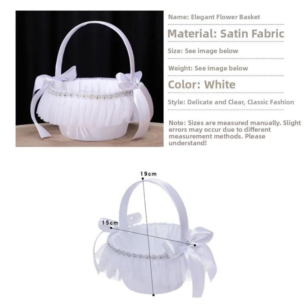 White Satin Flower Girl Basket – 4 Styles | Pearl & Lace
