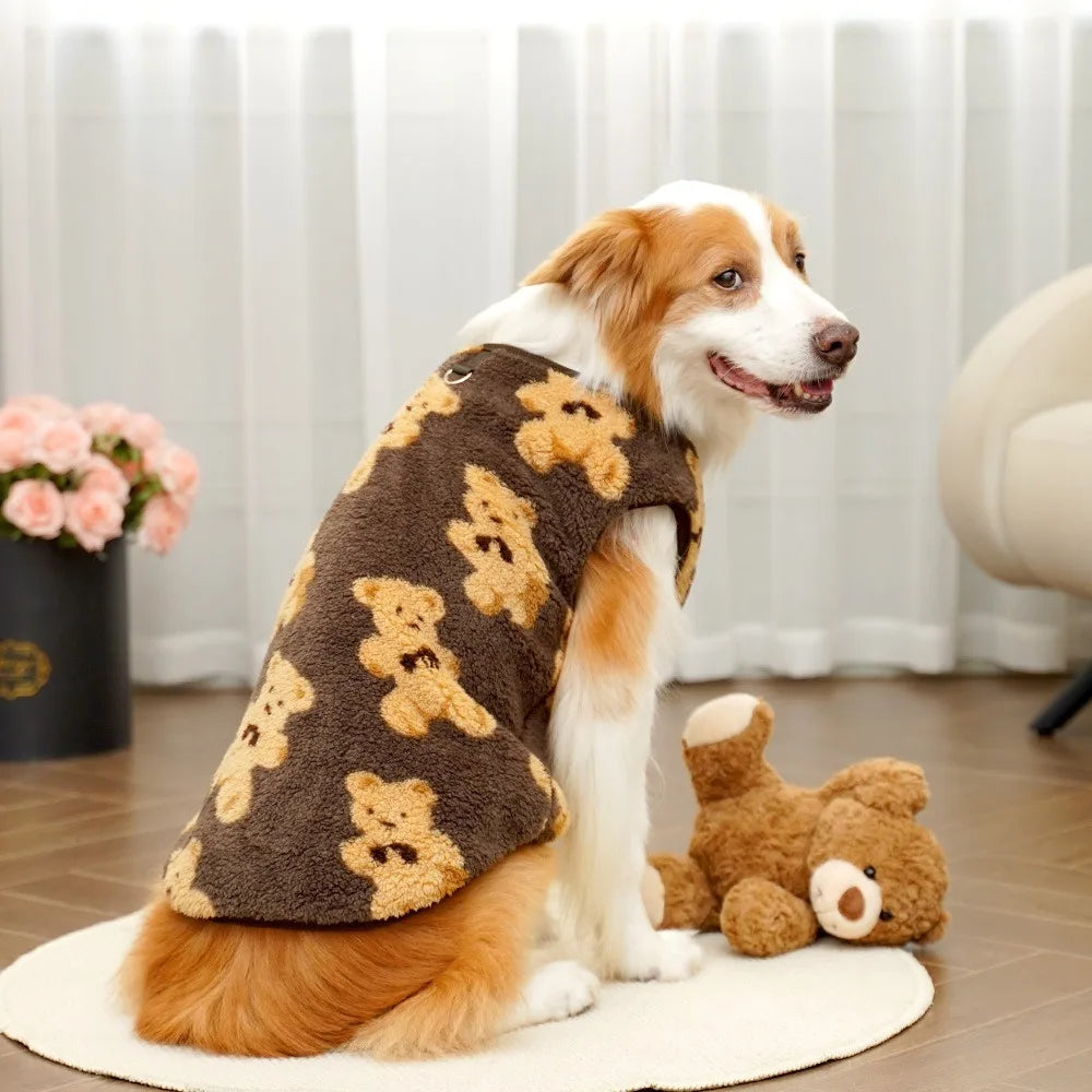 Warm Bear Pattern Dog Vest | Winter Fleece | Sizes 3XL–9XL