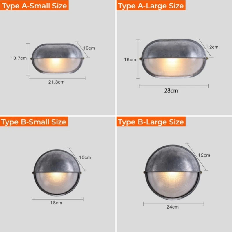 Retro Industrial LED Wall Sconce IP65 Waterproof E27 Glass