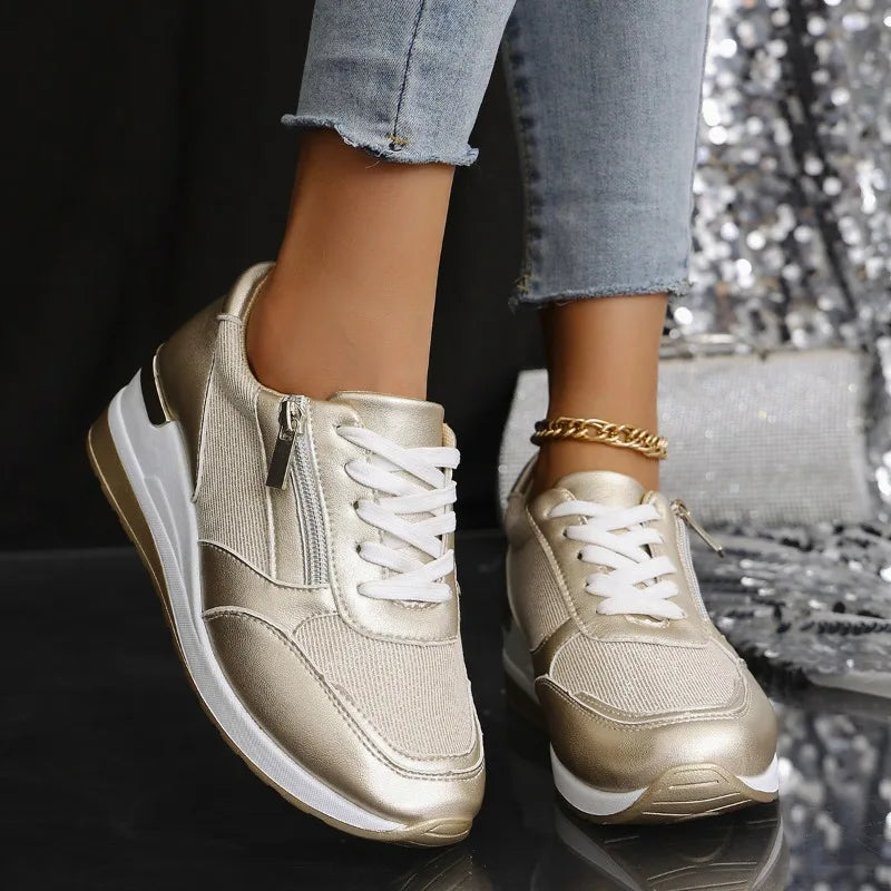 Women's Wedge Sneakers – Side Zip Breathable Walking Shoes