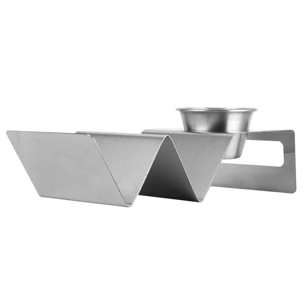 Stainless Steel Taco Holder with Sauce Cup | Dishwasher Safe