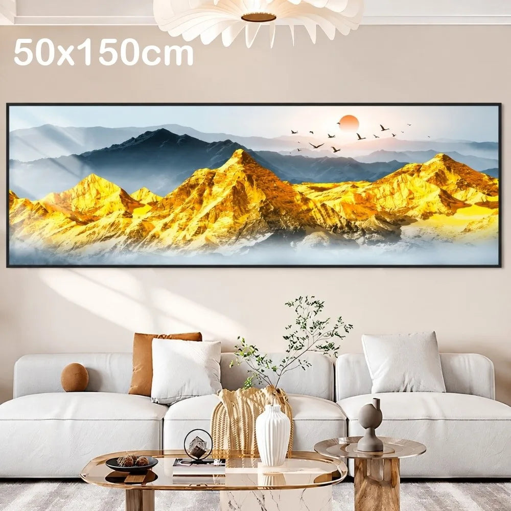 Panoramic Mountain Landscape Wall Sticker | Golden Sunrise Art