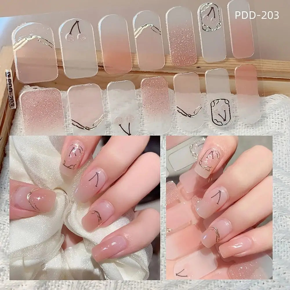 Semi-Cured Gel Nail Stickers – 14 Floral Full Cover Strips